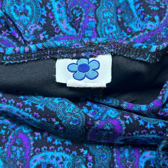 Y2K Vintage Dress Paisley Blue Purple Bodycon Ruffle Hem Retro Jewel Tone Small - Picture 12 of 12